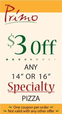 Coupon - $3 off any 14" or 16" Specialty Pizza